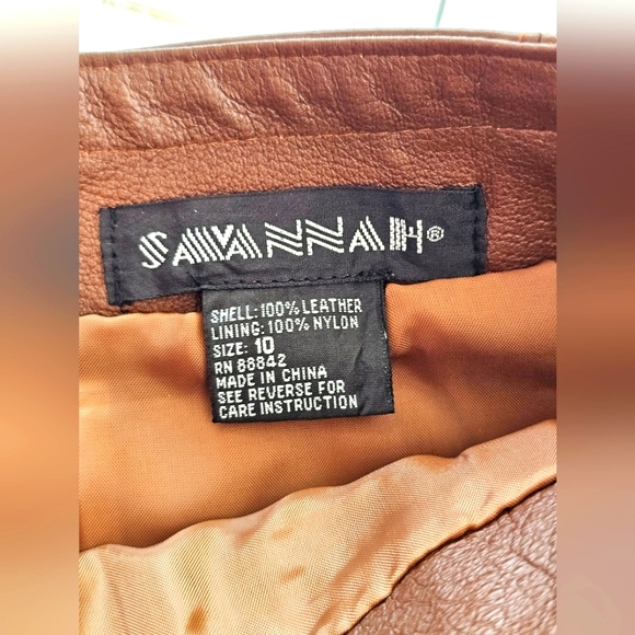 Vintage Savannah Western Fall Genuine Leather Brown Midi Skirt Zip Up Back - Picture 9 of 9